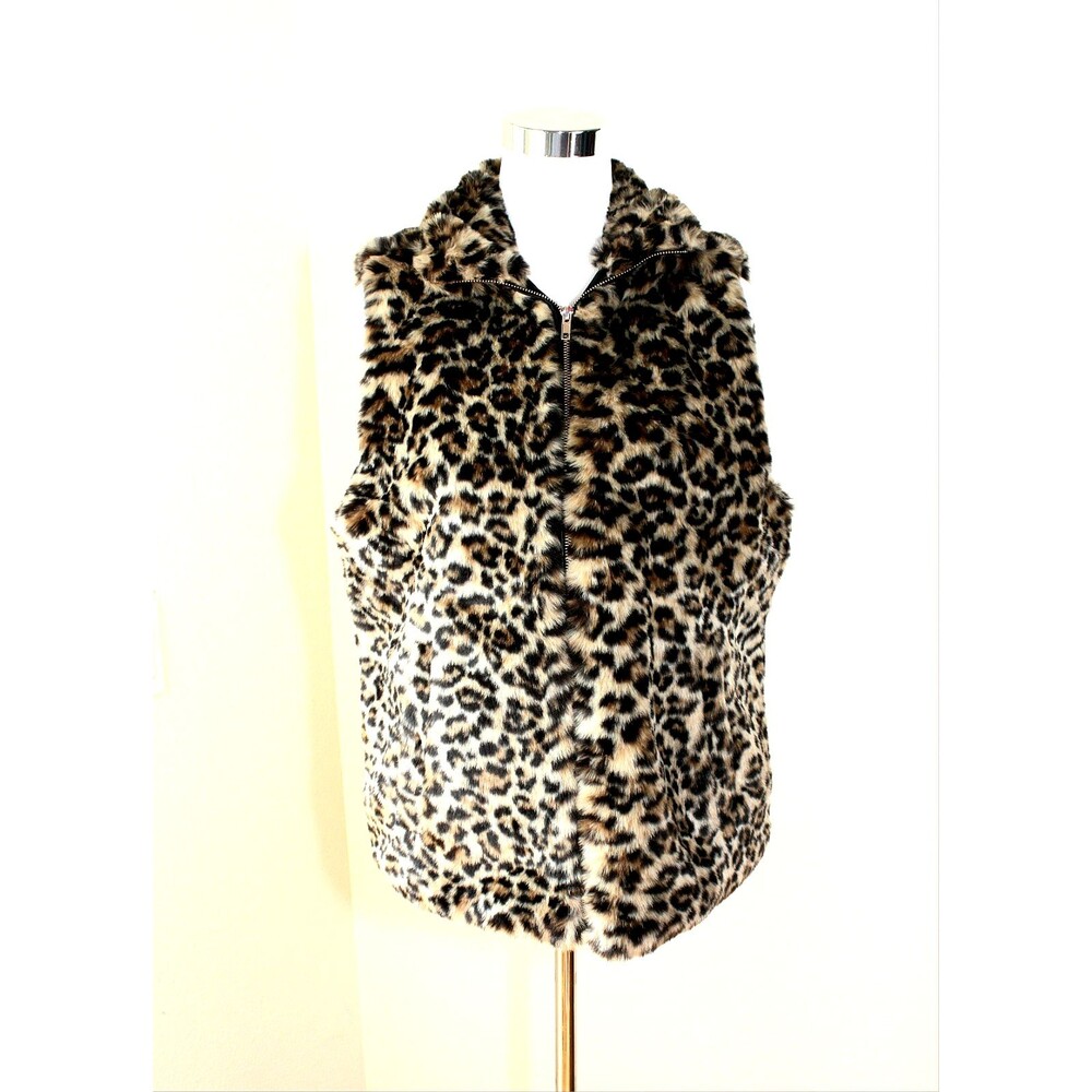 Mob Wife Old Money MIAMI Woman's Faux Fur Vest Sz. L Black Beige Animal Print *